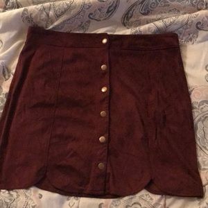 Maroon suede mini skirt